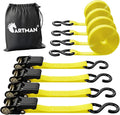 Cartman Ratchet Tie Down, 4Pk 15Ft, 500Lbs Load Cap/ 1500Lbs Break Strength, Cargo Straps for Moving Appliances, Lawn Equipment, Motorcycle in a Truck, with Carry Bag