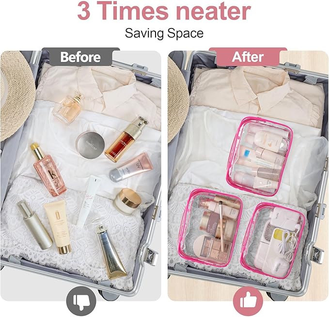 PACKISM TSA Approved Toiletry Bag - Peach Red Clear Makeup Bag with Supporting Frame, Clear Toiletry Bag for Travel, Thick No Smell