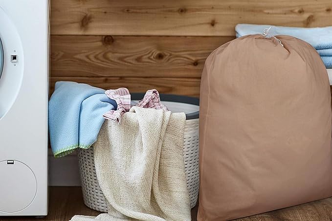 Urban Villa Laundry Bag Canvas|Dirty Clothes Travel Laundry Bag|Machine Washable|Reusable College Hostel Hamper Liner Bag for Garments Delicates Drawstring Closure 1 Pack Taupe Color|Size 28X36 Inches