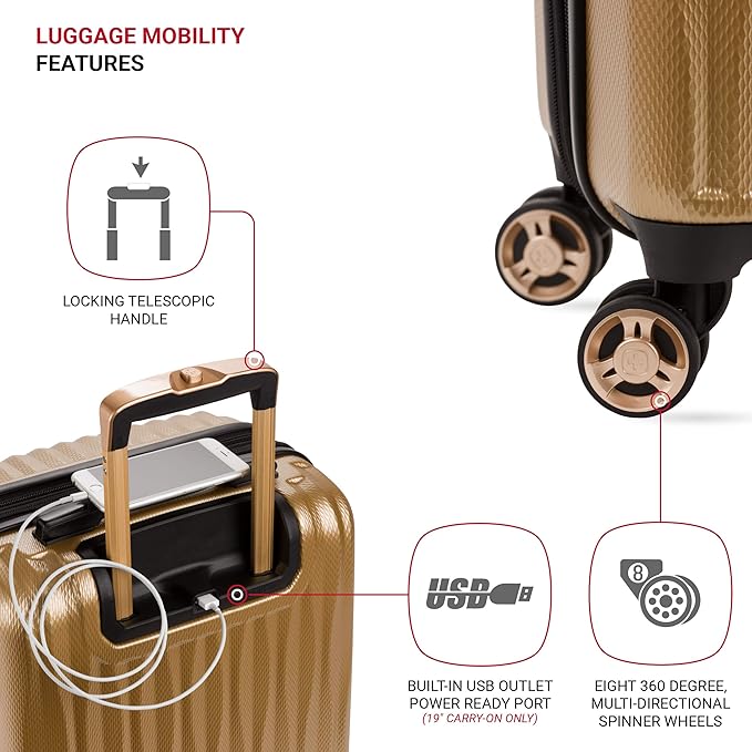 SwissGear 7272 Energie Expandable Hardside Luggage with Spinner Wheels and TSA Lock, Gold, Carry-On 19-Inch