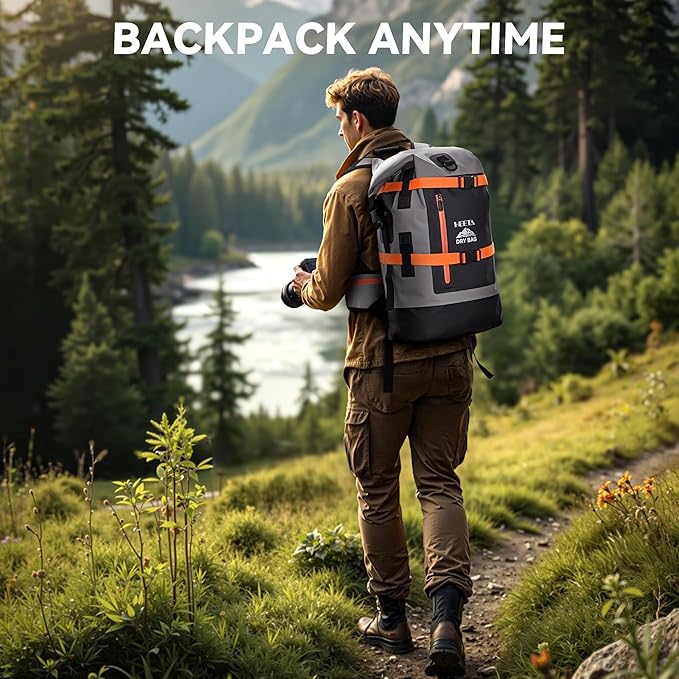 HEETA Dry Bags Waterproof Backpack 40L for Men & Women, Roll Top Heavy Duty Cushioned Hiking Backpack for Kayaking Boating Paddle Boarding Fishing Travel Camping Beach Vacation Cruise Ship Essentials