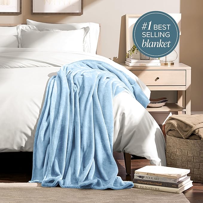 Bare Home Fleece Blanket - Twin/Twin Extra Long - Ultra-Soft Lightweight for Bed, Sofa, and Couch - Luxury Microplush - Cozy Warm Blanket (Twin/Twin XL, Light Blue)