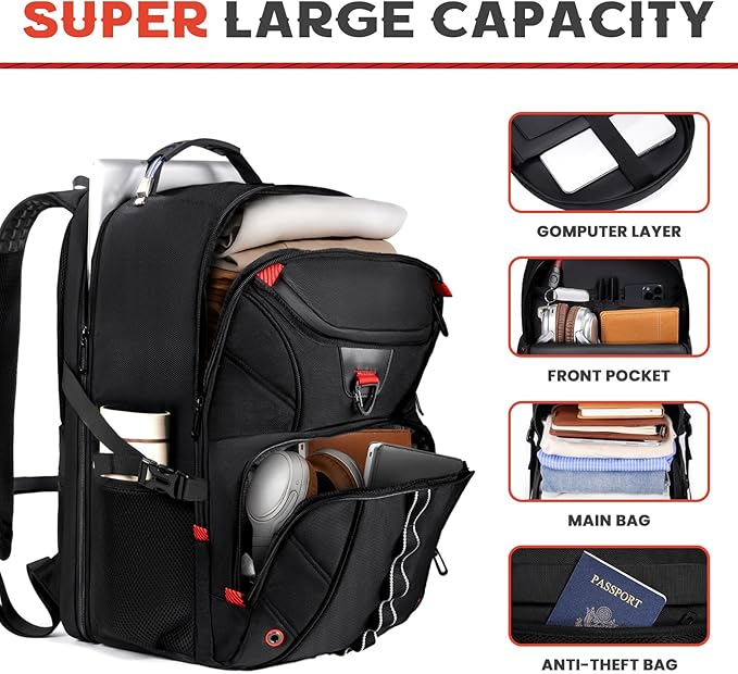 Extra Large Travel Laptop Backpack,18.4 inch XXXL Gaming Backpack, TSA Friendly College Daypack Big Capacity Heavy Duty Business Suitcase Daypack Bag USB Port for Men/Women-Black