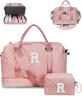 Girls Duffle Bag, Initial Bag, Personalized Weekender Bag with Shoulder Strap, Monogram Overnight Bag for Women Wet Pocket, Letter Travel Bag with Makeup Bag Gifts for Niece (Letter R)