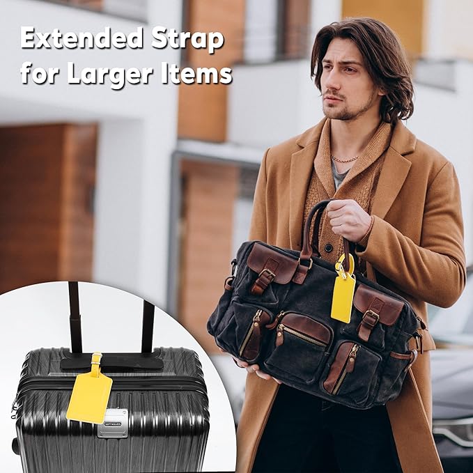 Travelambo Luggage Tags for Suitcases Faux Leather Privacy Protection 30 Pack Bag Tags Travel Accessories Essential, Energetic Yellow