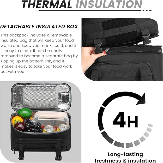 Lunch Backpack, Insulated Cooler Backpack Removable Lunch Box for Men Women, 15.6 Inches RFID Blocking Laptop Backpack Lunch Bag for Work Travel Black