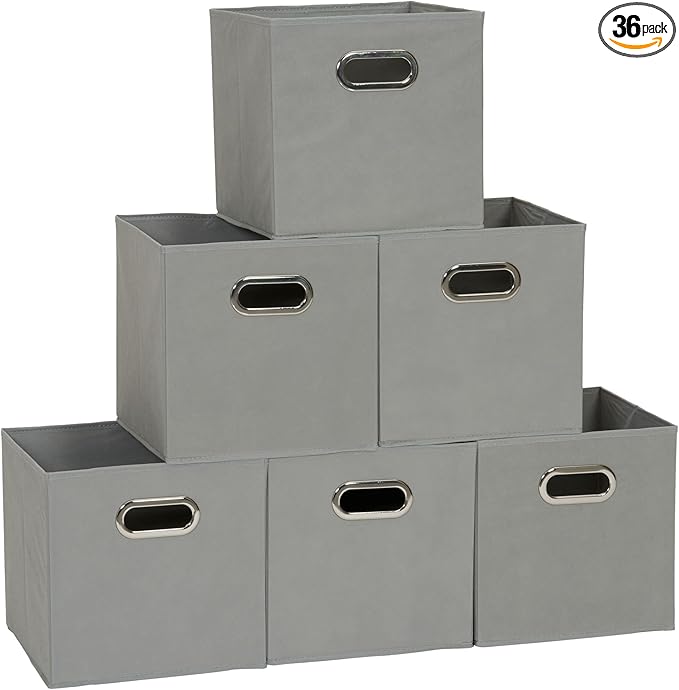 Household Essentials 84-1 Foldable Fabric Storage Bins Set of 6 Cubby Cubes with Handles Gray (Pack of 6)