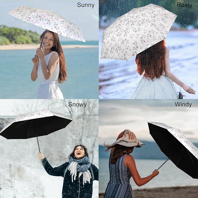 Cuby UV Sun Umbrella Compact Folding Umbrella lightweight Portable Manual Travel Umbrella for Rainproof & 99% UV Protection with Black Anti-UV Coating