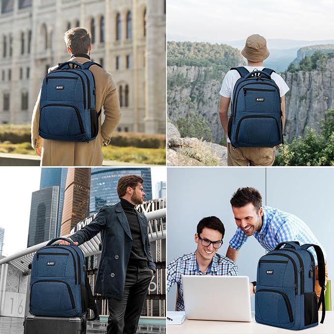 School Backpack for Teens & College Students - 15.6 Inch Laptop Backpack with USB Charging Port, Water Resistant Business Bookbag for Men, Boys, School, Blue