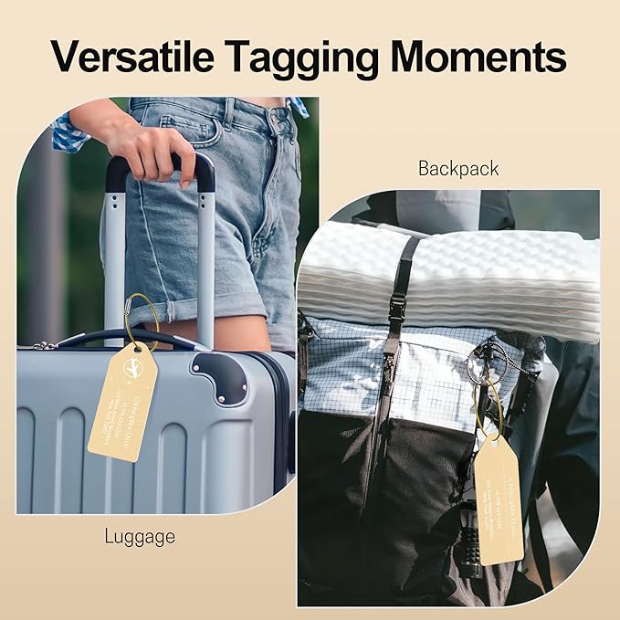 4 PCS Personalized Metal Luggage Tag – Personalized Engraved Suitcase Tag, Backpack Tag, with Matching Color Strap, Waterproof Suitcase Name Badge – Ideal Corporate Gift & Travel Accessory (Yellow)