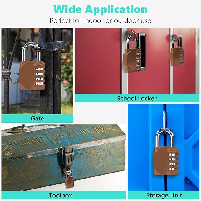 CL11MC Combination Lock, 4 Digit Outdoor Combination Padlock Set Your own Combination for Gym Locker Lock, School, Gates, Doors, Toolbox, Hasps and Storage (Mocha Mousse *1)