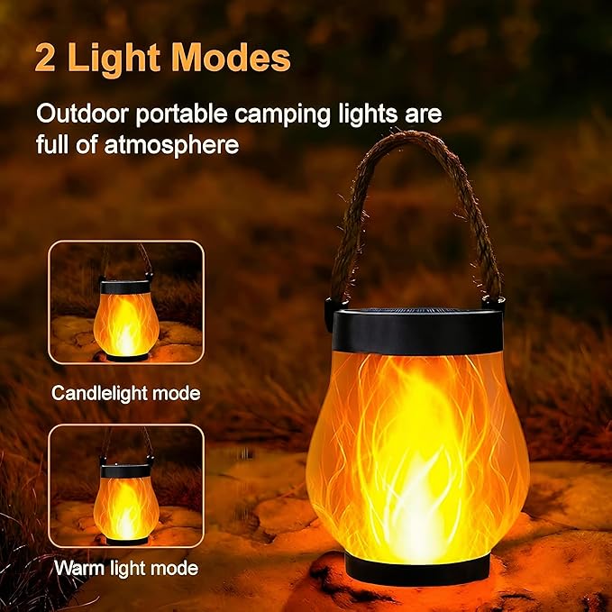 Kaliqo Solar Lantern Outdoor Lights Solar Lantern Waterproof Flickering Flame Hanging Lanterns for Patio Yard Garden Decor (3 Pcs)