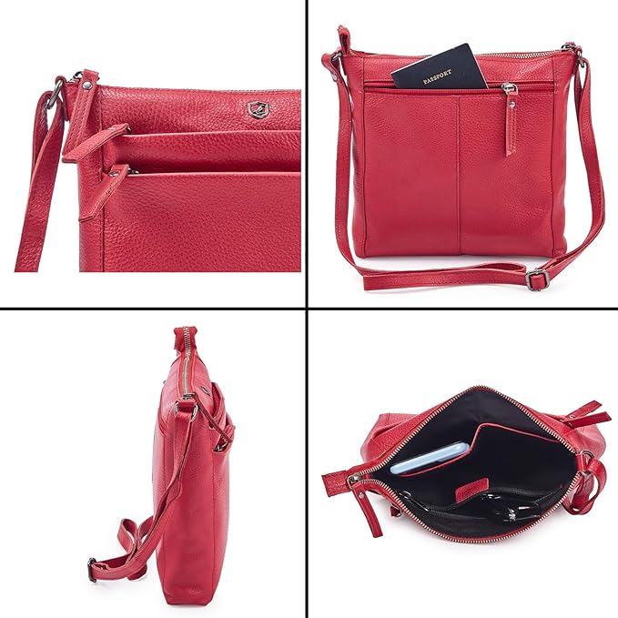 Small Soft Genuine Leather Crossbody Purse Women’s Sling Crossover Shoulder Travel Handbag with Triple Zipper