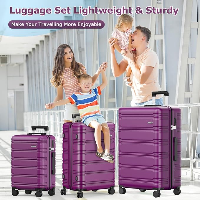 BEOW 3 Piece Luggage Sets For Women with Spinner Wheels, Durable Polycarbonate Hardside Expandable Suitcase Sets 3 Pcs, Stylish Lightweight Travel Luggage with TSA Lock 20 24 28 Inch Purple