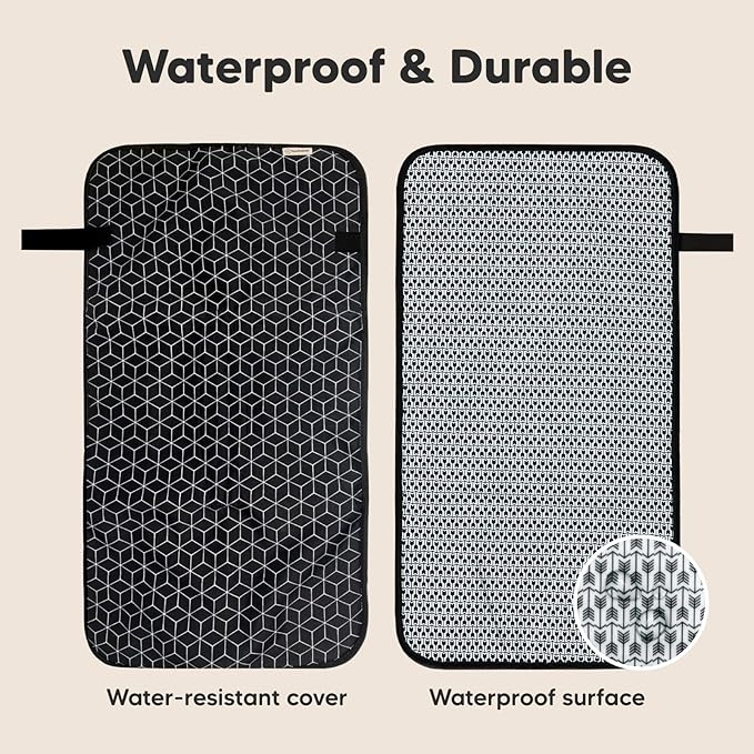 KeaBabies Portable Diaper Changing Pad, Easy Wipe Clean - Foldable Waterproof Baby Changing Mat for Diaper Bag, Compact, Lightweight, 25x13 Baby Changer Travel Essential, Machine Washable (Black Geo)