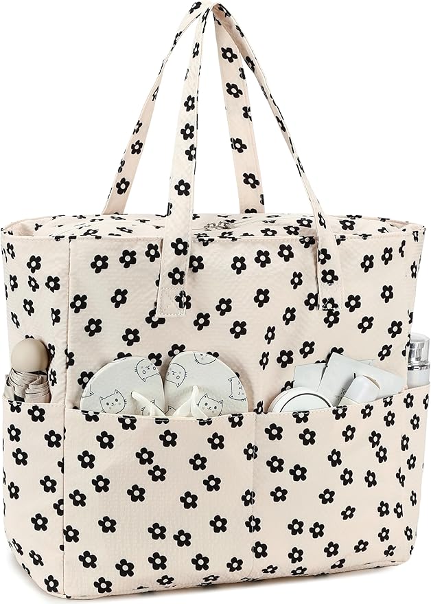 LEDAOU Beach Bag Waterproof Sandproof Women Tote Bag Pool Bag with Zipper for Gym Grocery Travel with Wet Pocket