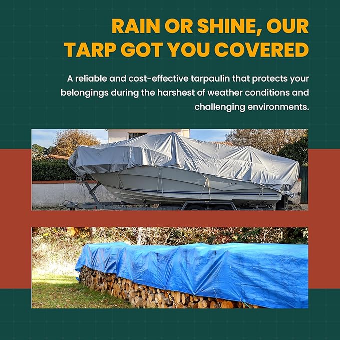Large Waterproof Tarp - Heavy Duty 5 Mil Thick Poly Tarpaulin Ideal for Canopy Tents, Boats, RV or Pool Covers - Multipurpose Protective Tarps with Grommets for Indoor and Outdoor Use | 20' x 20'
