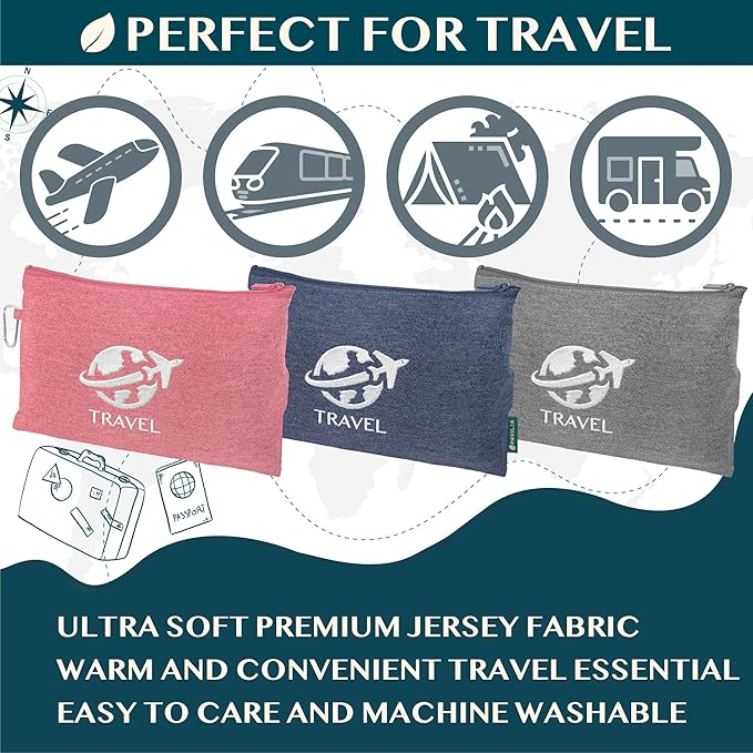 PAVILIA Soft Travel Blanket, Compact Airplane Blanket in Bag, Portable Blanket Pillow Set, Lightweight and Packable Plane Flight Car Trips Travel Home Office Gift Accessories, Pink, 65x40 inches