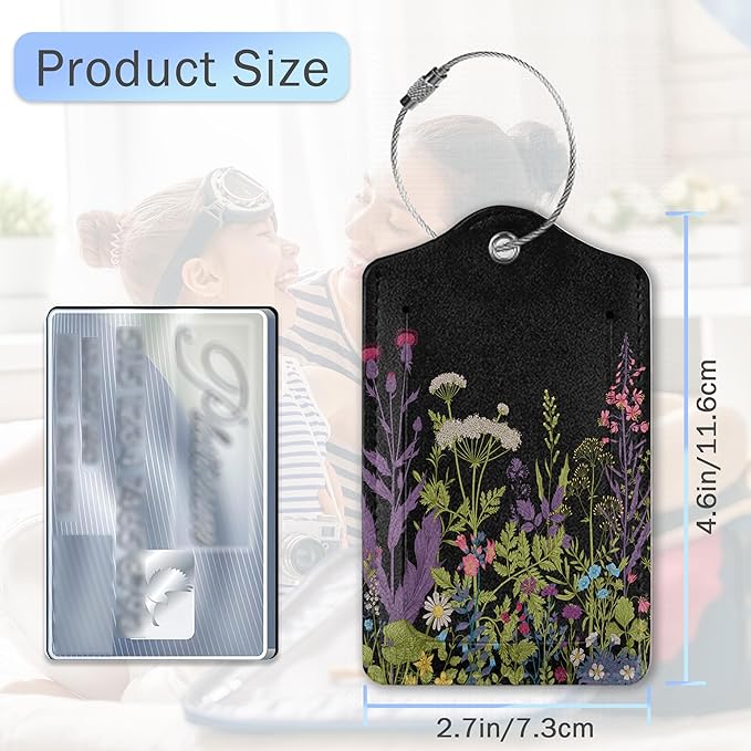 Butterfly Luggage Tags for Suitcase,Colorful Pink Tulip Flowers Luggage Tags of Set 2 Leather Identifiers Privacy Cover with Stainless Steel Loop for Women Men Travel Bag Suitcase