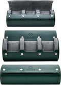 Watch Cases for Men – Travel Watch Roll Case – 3 Watch Travel Case Holder Organizer and Display - Royal Green Vegan Leather