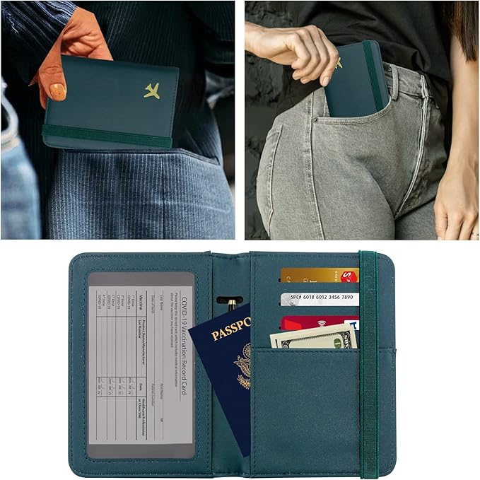 ZOPPEN Passport Holder Wallet, Passport Cover Travel Wallet Women Travel Essentials Accessories Document Organizer Travel Must Haves Rfid Blocking Cover Case for Women and Men, Green Black