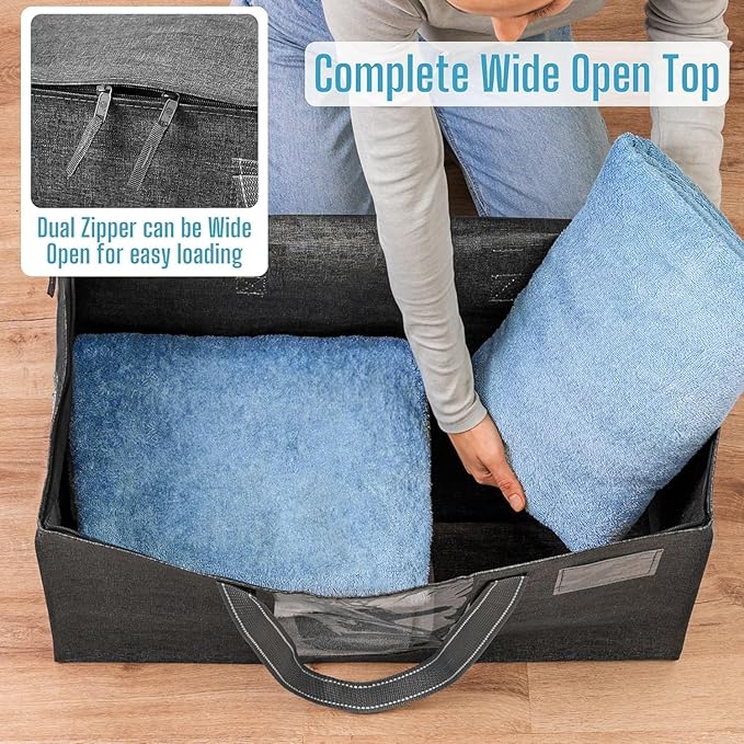 VENO 8 Pack Moving Bags, Comforter and Blanket Storage Bags for Closet, Moving Boxes, Boxes with Lids Alternative, College Dorm Packing Supplies, Foldable Heavy-Duty Tote with Window (Gray, 8 Pack)