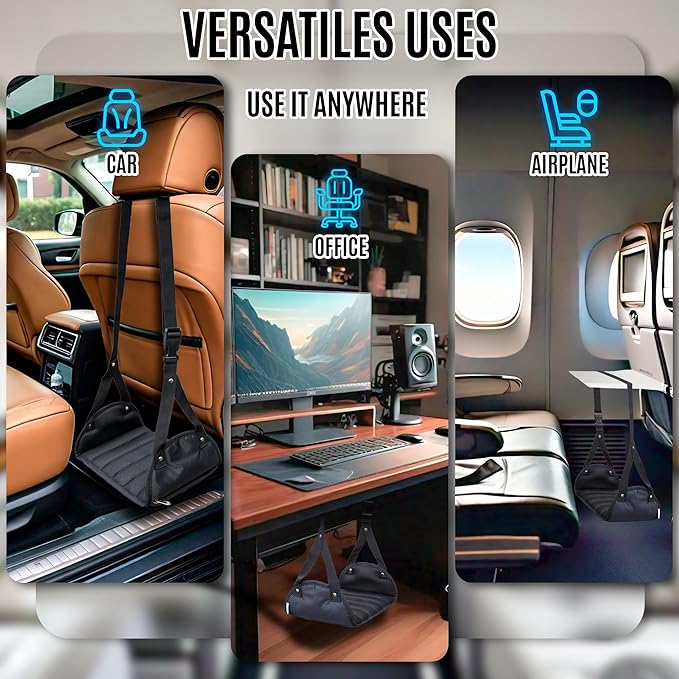 Foot Hammock for Plane Travel, Memory Foam Airplane Foot Hammock, No Feet Clashing, Travel footrest for Airplane Flights.