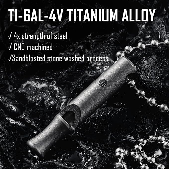 KeyUnity Titanium Emergency Whistle with Metal Lanyard, 120dB+, One-Piece Outdoor Survival Whistle, Ultra-Light, Rustproof