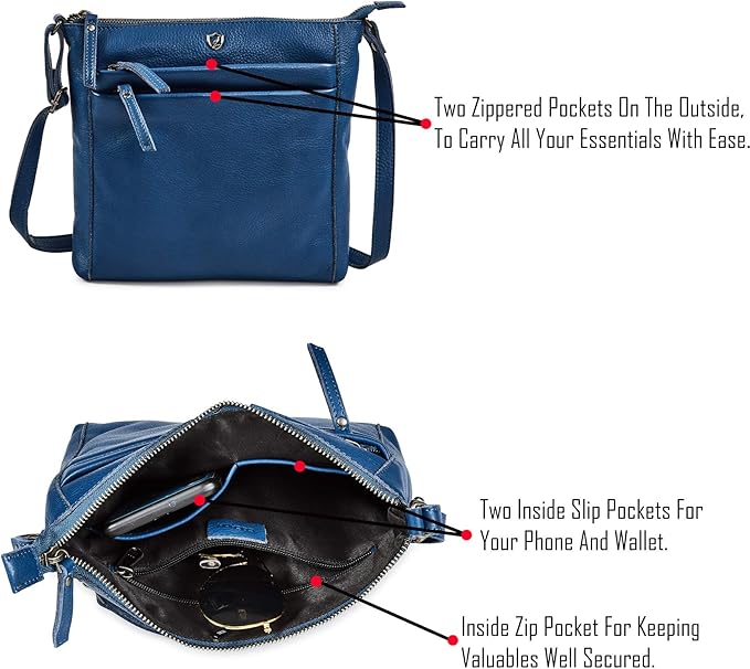 Small Soft Genuine Leather Crossbody Purse Women’s Sling Crossover Shoulder Travel Handbag with Triple Zipper
