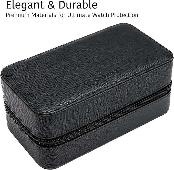 Watch Travel Case for Men | Leather Watch Case with 3 Slots | Perfect Travel Watch Organizer | Portable Watch Carrying Case for Men (Black/Grey)