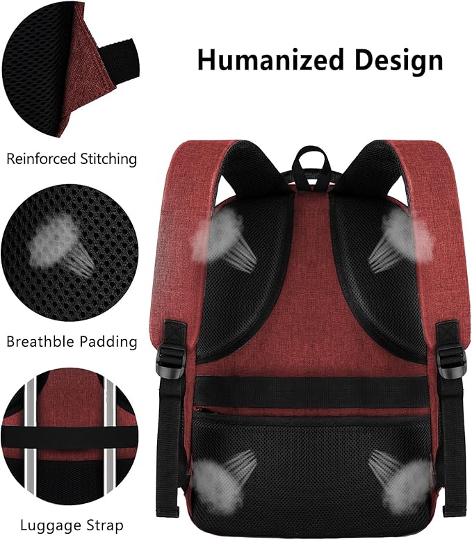 Backpack for Women Men, Travel School Backpacks for Teen Boys, Bookbag with USB Charging Port, Anti Theft College Backpack Fits 15.6 Inch Laptop, Casual Work Business Back Pack, Red