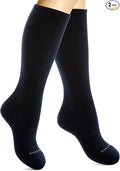 Cotton Compression Socks for Women & Men. 15-20 mmHg Support Knee-High Navy Blue M/L