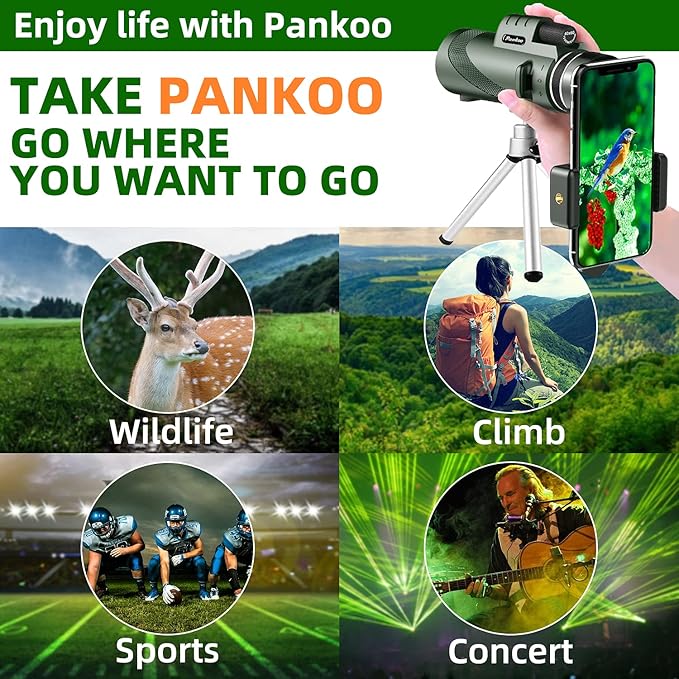 Pankoo 40X60 Monocular Telescope with Smartphone Holder & Tripod, 2025 Power Prism Compact Monoculars for Adults Kids, HD Monocular Scope for Bird Watching Hiking Concert Travelling