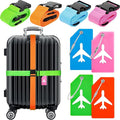 Weewooday 8 Pcs Luggage Straps Suitcase Tags Set for TSA Approved, 4 Travel Adjustable Suitcase Belt, 4 Silicone Luggage Tags with Name ID Card Travel Accessories(Blue, Pink, Green, Orange,Airplane)