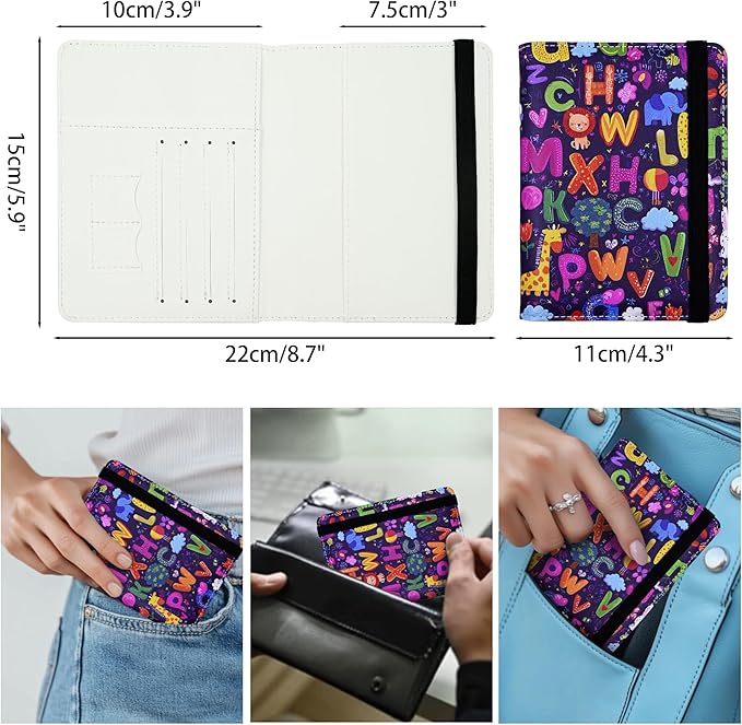 Passport Holder for Women and Men PU Leather Passport Cover for Travel (Alphabet)