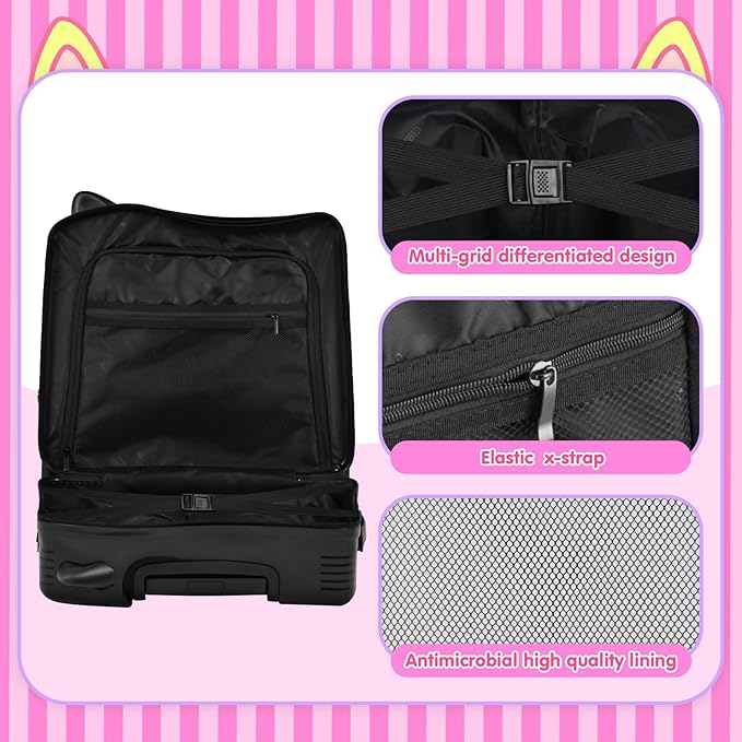 smilesun 20" Ride-On Travel Suitcase for Kids, Cute Ear Toddler Carry on Luggage with Spinner Wheels, Children Rolling Trolly Luggage with Combination Lock (Coal Black with Rope)