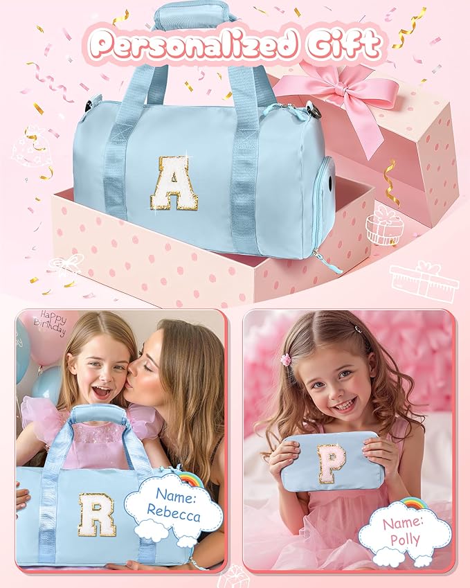 Presents For Girls-Girl Gym Bag with Shoe Compartment, Kid Personalized Weekender Overnight Bags, Initial Travel Tote with Makeup Pouch, Graduation Gift for Girls (Letter Y)