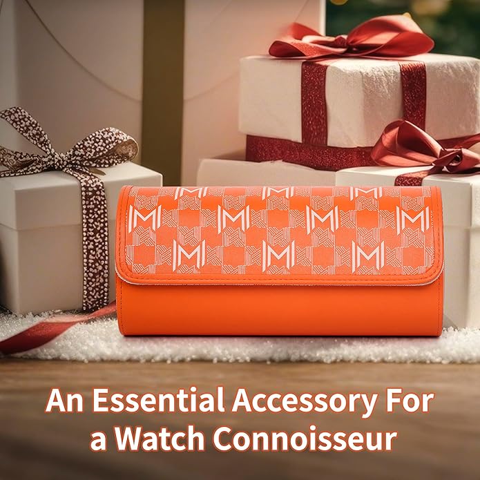 MOZSLY Watch Roll Travel Case 3 Slots Portable Watches Box Organizer Storage Holder Pattern PU Leather