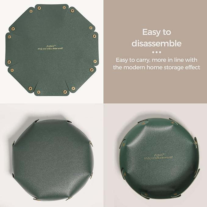 Leather Valet Trays,Premium Catchall Trays,Jewelry Trays, Folding Travel Organizer,Decorative Desk Organizer for RPG Game Players, Office/Home Organization Baskets(2PCS) (Green)