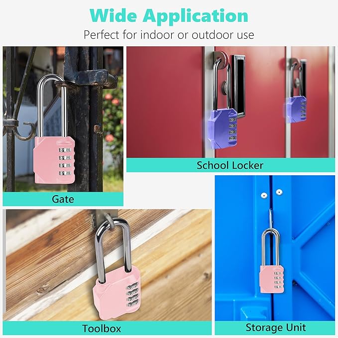 CL21RQ 2.6 Inch Long Shackle Combination Lock, 4 Digit Combination Padlock Set Your own Combination for Gym Locker Lock, School, Gates, Doors, Toolbox, Hasps and Storage (Rose Quartz (L) *1)