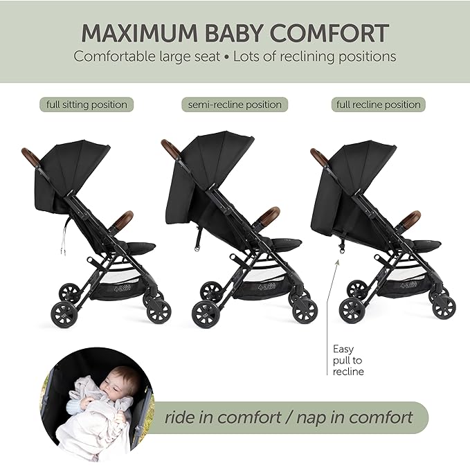 Lightweight Travel Stroller for Baby & Toddlers - Easy Fold & Compact Stroller for Airplane with Canopy, Storage Basket, Multi-Position Recline & Convenient One-Hand Fold, Travel Bag Included (Black)