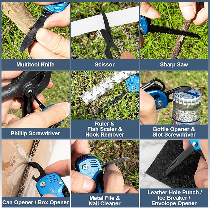 Multitool Knife, 16 in 1 Pocket Knife, Handmade Multi Tool Knife, Birthday Christmas Gift for Men Women Him Her Boyfriend Girlfriend Dad Husband, Blue
