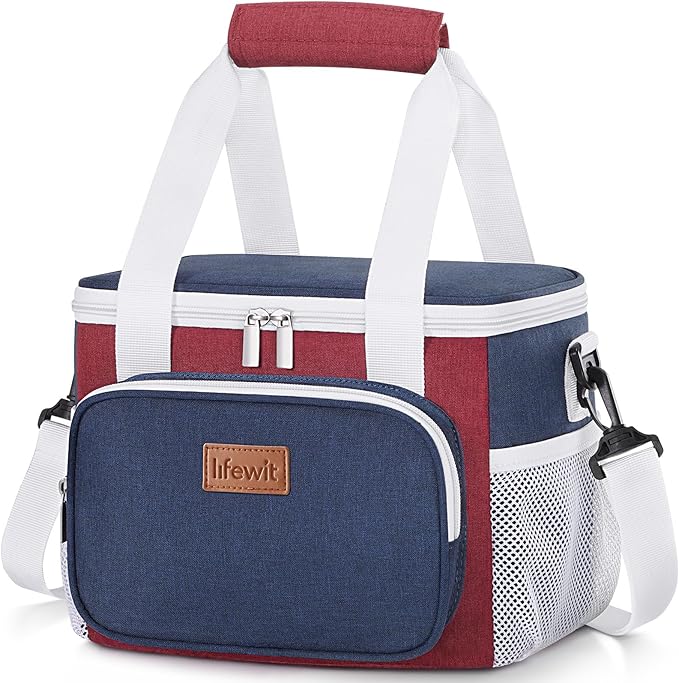 Lifewit Medium Lunch Bag Insulated Lunch Box Soft Cooler Cooling Tote for Adult Men Women, White and Red and Blue 12-Can (9L)