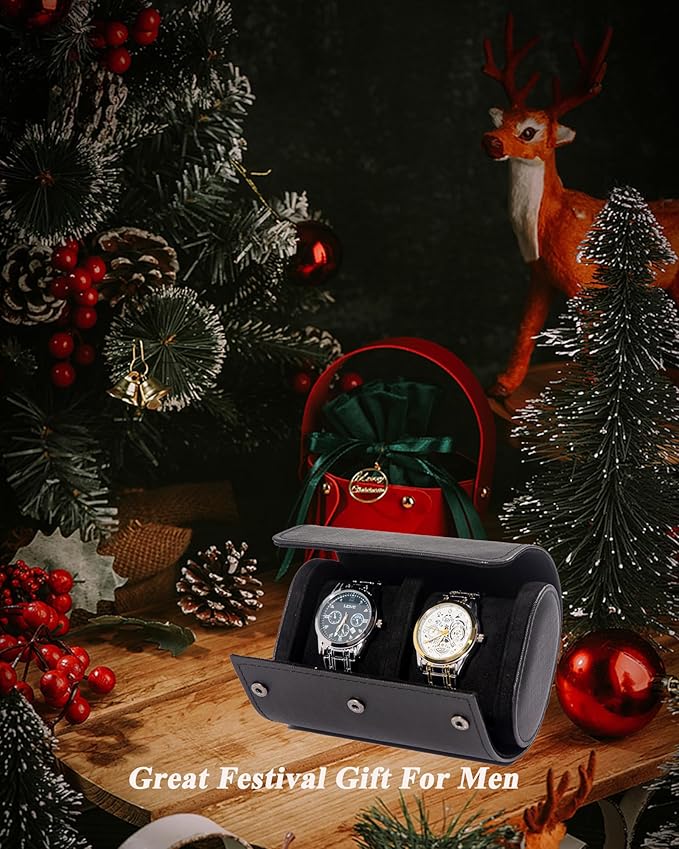 MR.OKAY 2 Watch Travel Case- Classic Leather Watch Case With Superb Texture.Portable Watch Roll Or Organizer For Storage And Display. Travel Gift for Men, All Handcrafted By Leather Craftsmen.