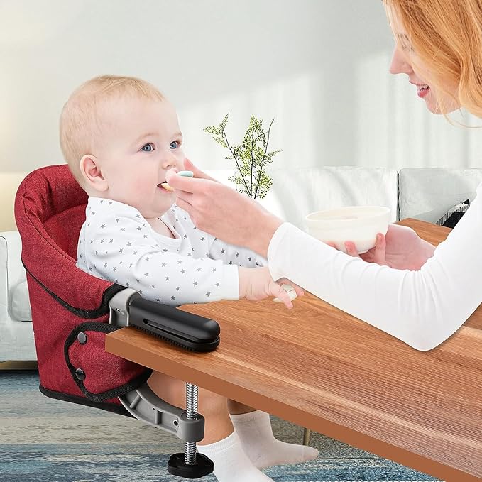 Hook On Chair,Clip on High Chair, Fold-Flat Storage Portable Baby Feeding Seat, High Load Design, Attach to Fast Table Chair Removable Seat for Home and Travel(Red)