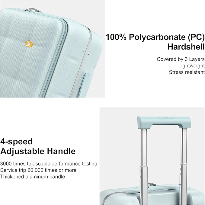 MGB 20 Inch Top Open Carry On Luggage 22x14x9 Airline Approved, Hard Shell Carry On Suitcase with Spinner Wheels, Travel Small Luggage Built-in TSA Lock for Women Men Gifts (Aquamarine)