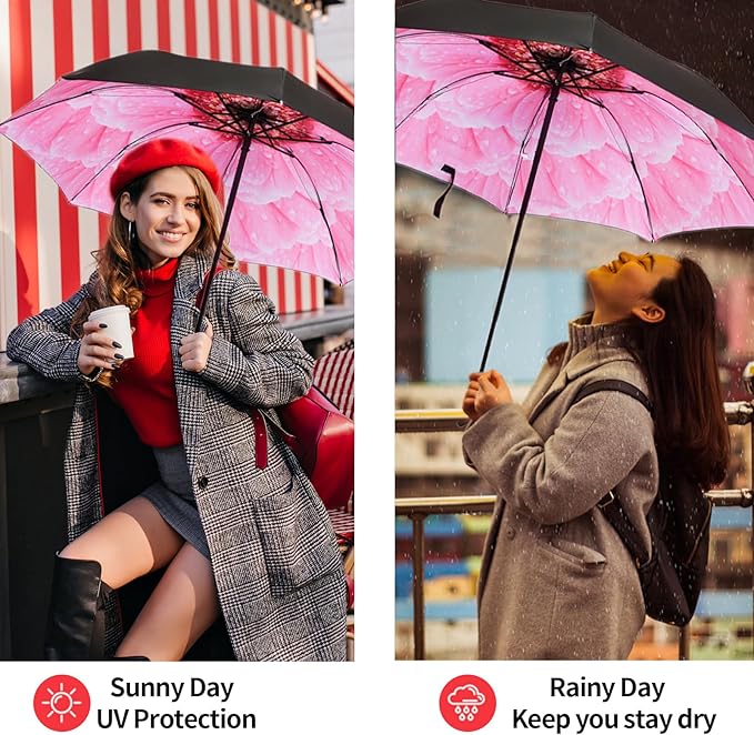 LLanxiry Compact Travel Umbrella, Mini Windproof Umbrellas for Rain & Sun, Small Lightweight Outdoor UV Umbrella, Portable Folding Umbrellas for Travel