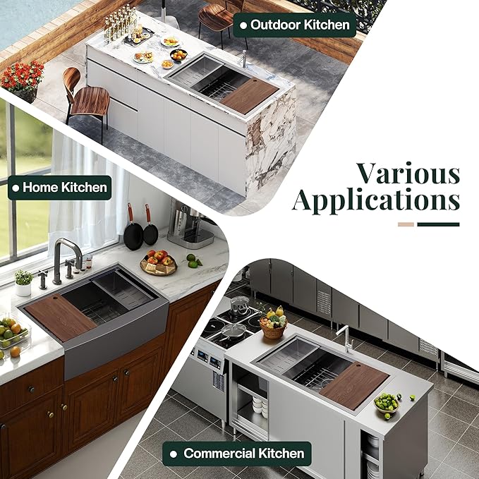 31.5-Inch Undermount Kitchen Sink Workstation, 16 Gauge 304 Stainless Steel Single Bowl Kitchen Sink with Cutting Board, Drying Rack, Roll-Up Rack and Drain Assembly