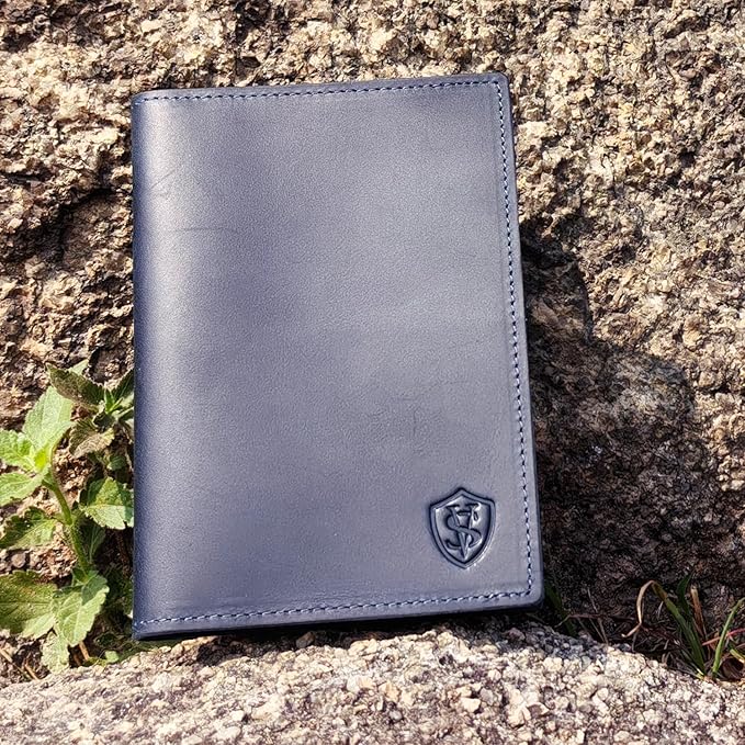 STAR VISTA Albatross Leather Travel Passport Holder, Minimalist Design, Full Grain Leather Case for Women and Men - Slim Passport Wallet, Bifold, RFID Blocking, Navy Blue