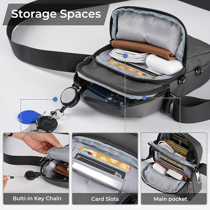 BROADREAM Small Crossbody Bag Men Women, Anti-Theft Crossbody Sling bags - Mini Shoulder Travel Bag for Hiking Sports